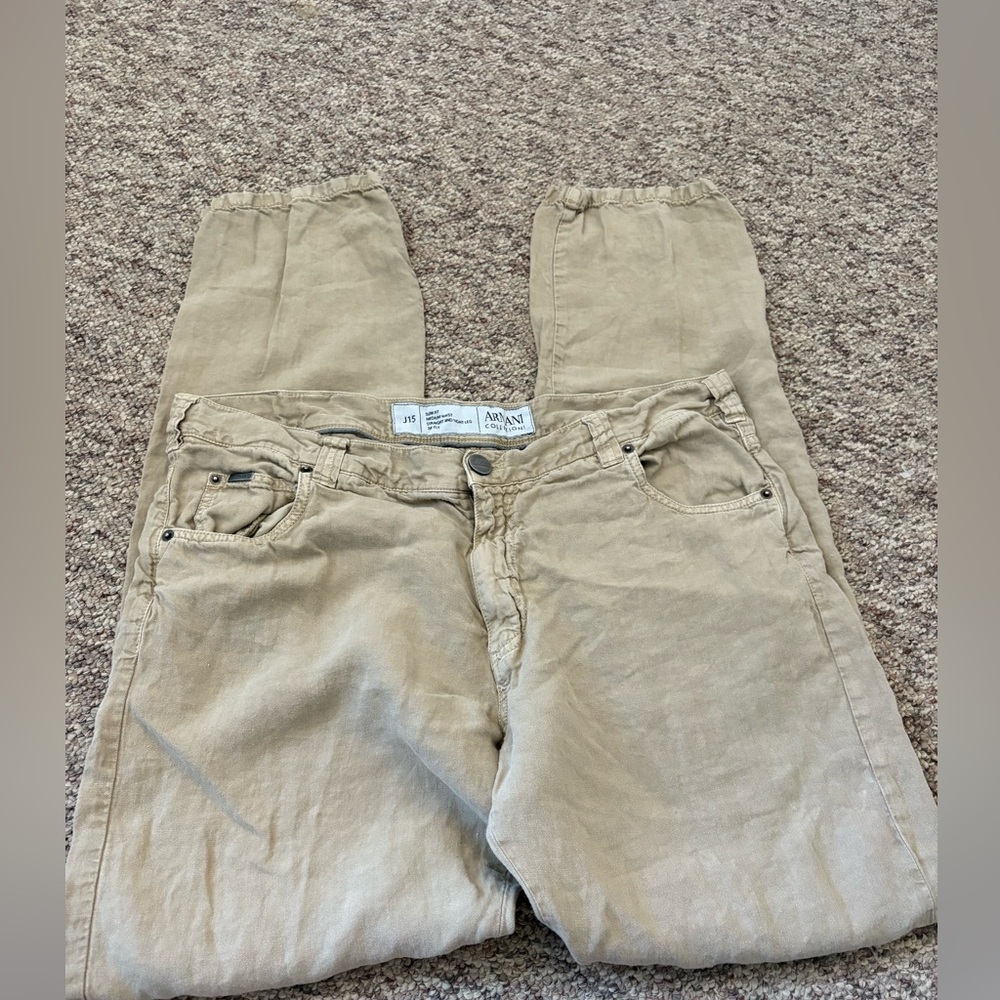 Armani collezioni beige flax lightweight slim trouser pants